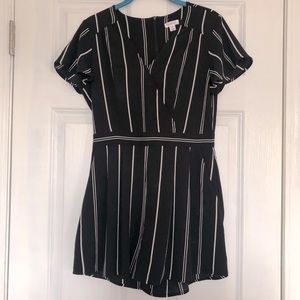 Black and White Striped Shorts Romper